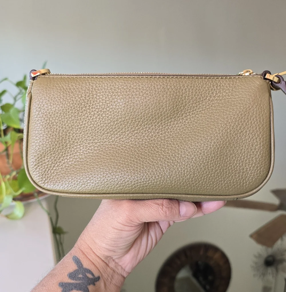 MICHAEL Michael Kors Zoe Small Leather Safari Green Shoulder Bag Wristlet